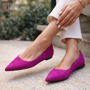 Vintage Sears Odette Pink Suede Flats Pointed Toe Ballet Shoes Size 8 Feminine